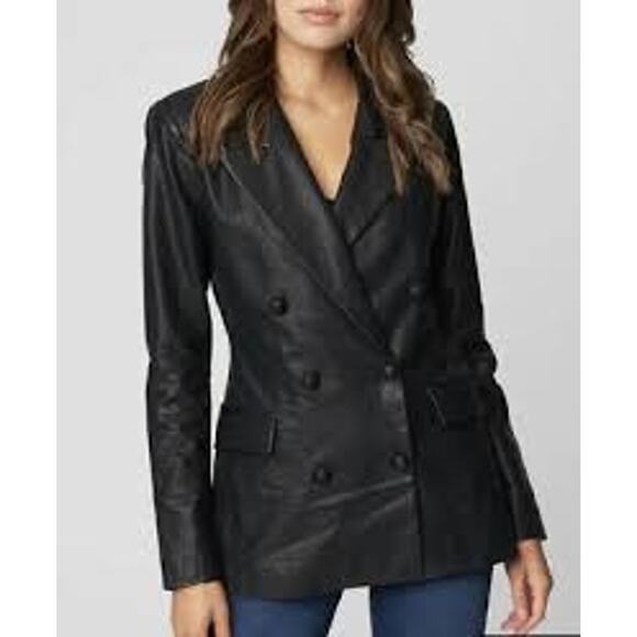 Blank NYC | M | Blazer Jacket Womens Faux Leather Mid Length Womens Black - Picture 1 of 4